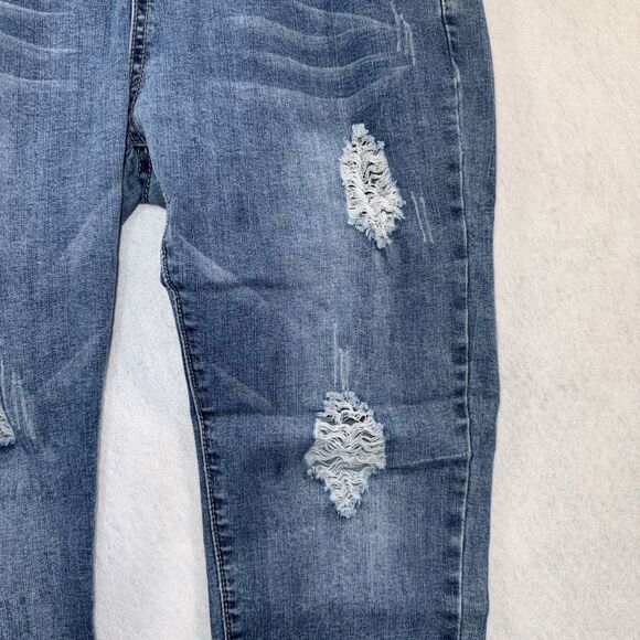 Fubu The Collection Distressed Cropped Jeans Mid Rise Size 30 Waist Y2K - Picture 6 of 11
